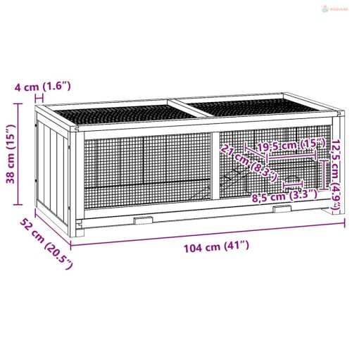 Tömör fenyőfa hörcsögketrec 104x52x38 cm