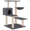 Sötétszürke macskabútor szizál kaparófával 82,5 cm