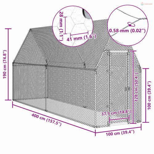 Szürke horganyzott acél csirkeketrec 100x100x190 cm