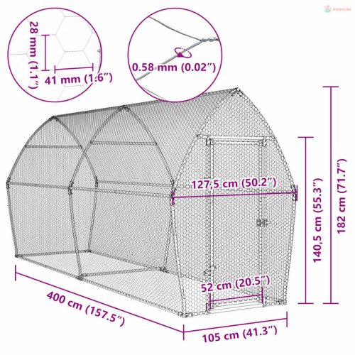 Szürke horganyzott acél csirkeketrec 400x105x182 cm