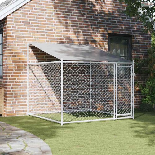 Szürke horganyzott acél kutyaketrec tetővel és ajtóval 2x2x2 m