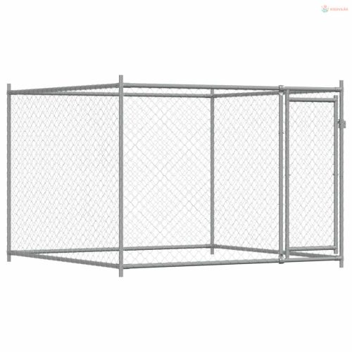 Szürke horganyzott acél kutyaláda ajtóval 2x2x1,5 m