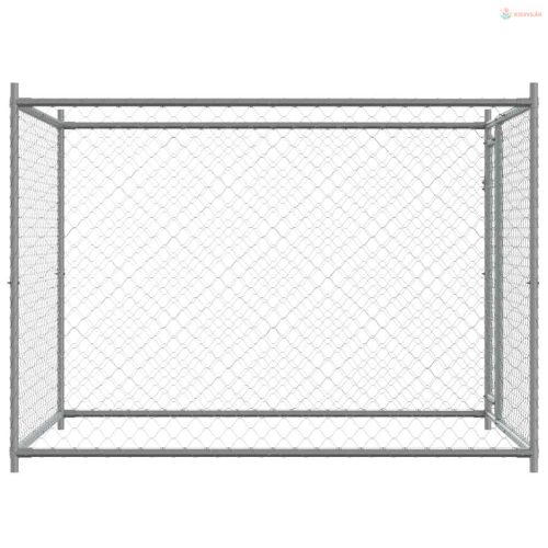 Szürke horganyzott acél kutyaláda ajtóval 2x2x1,5 m