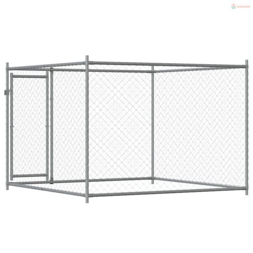 Szürke horganyzott acél kutyaláda ajtóval 2x2x1,5 m