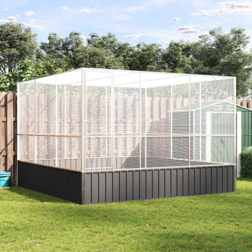 Ezüstszínű acél madárház 311 x 307 x 212 cm