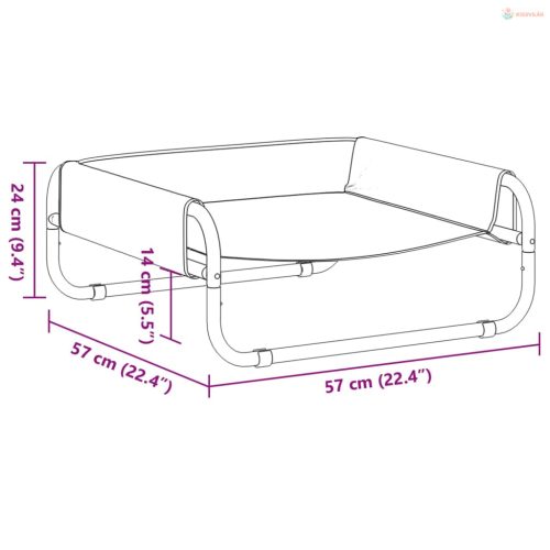 Antracitszürke oxford szövet és acél emelt kutyaágy