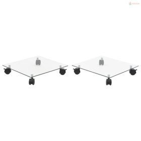   2 db négyszögletű görgős virágalátét edzett üvegből, 35x35 cm