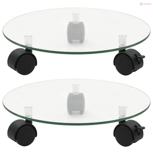 2 db kerek görgős virágalátét edzett üvegből, 28 cm átmérőjű