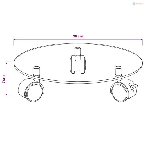 2 db kerek görgős virágalátét edzett üvegből, 28 cm átmérőjű