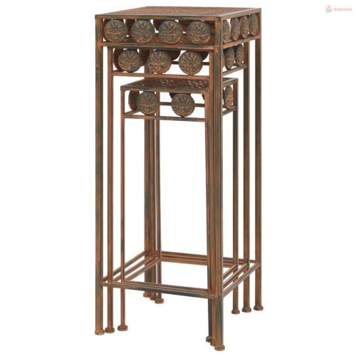 3 részes vintage stílusú rozsdás színű fém virágállvány-szett