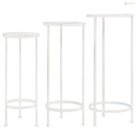   3 részes vintage stílusú antik fehér fém virágállvány-szett