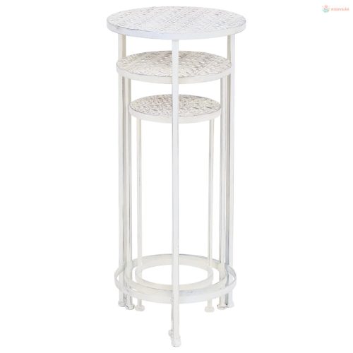 3 részes vintage stílusú antik fehér fém virágállvány-szett