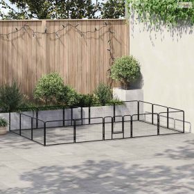 Fekete színű acél kutyakennel 16 panelből 60 x 80 cm