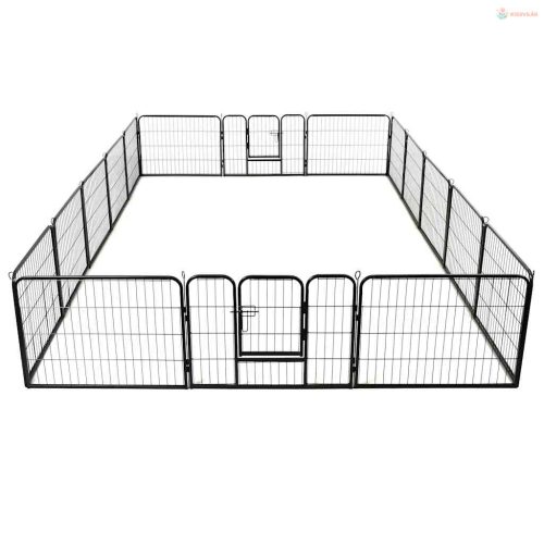Fekete színű acél kutyakennel 16 panelből 60 x 80 cm