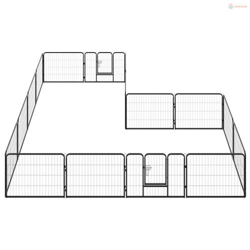 Fekete színű acél kutyakennel 16 panelből 60 x 80 cm