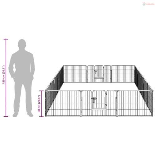 Fekete színű acél kutyakennel 16 panelből 60 x 80 cm
