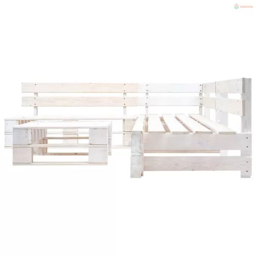 4 részes fehér fa kerti raklap-ülőgarnitúra