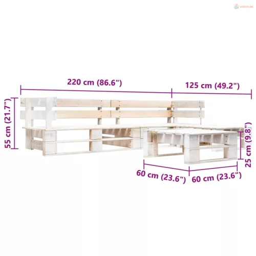 4 részes fehér fa kerti raklap-ülőgarnitúra