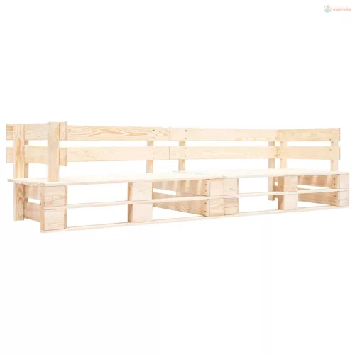 2 részes fenyőfa kerti raklapkanapé homokszínű párnákkal