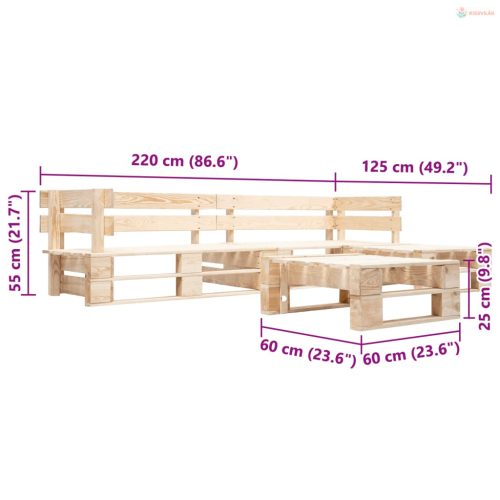 4 darabos természetes fa raklap nyugágyszett