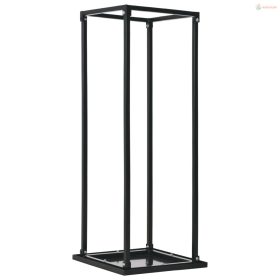 Fekete acél tűzifatároló alappal 37 x 37 x 113 cm