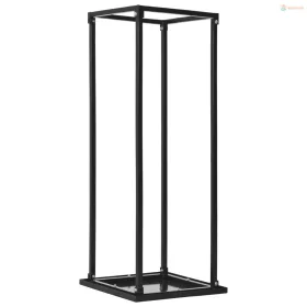 Fekete acél tűzifatároló alappal 37 x 37 x 113 cm