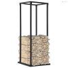Fekete acél tűzifatároló alappal 37 x 37 x 113 cm