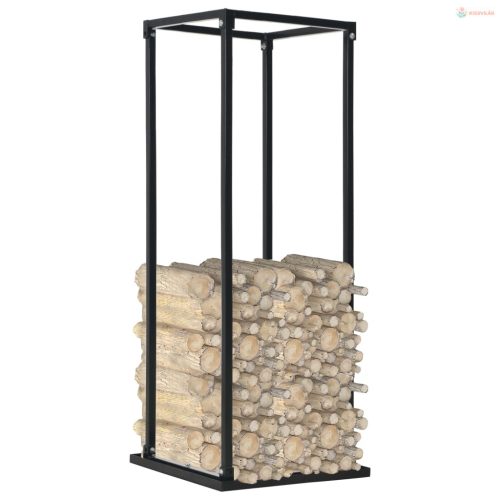 Fekete acél tűzifatároló alappal 37 x 37 x 113 cm