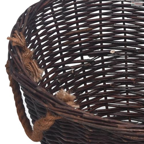 3 darabos sötétbarna rakásolható fűzfa tűzifatárolókosár-szett