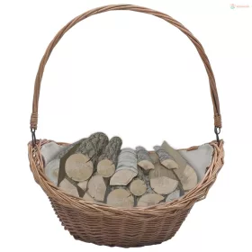   Barna fűzfa tűzifatároló kosár fogantyúval 57 x 46,5 x 52 cm
