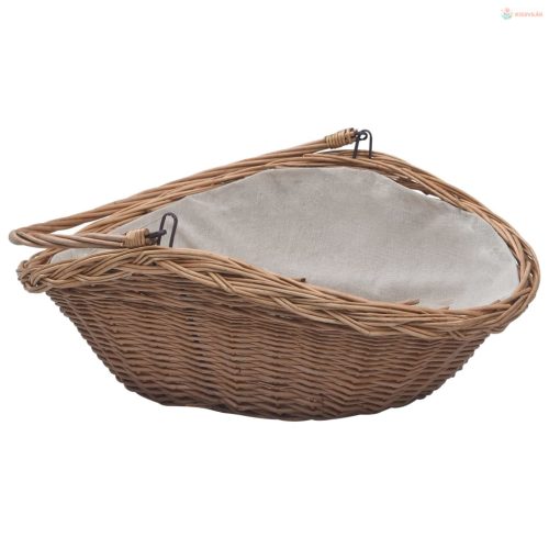 Barna fűzfa tűzifatároló kosár fogantyúval 57 x 46,5 x 52 cm