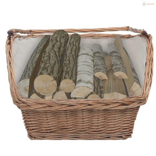 Barna fűzfa tűzifatároló kosár fogantyúval 61,5 x 46,5 x 58 cm