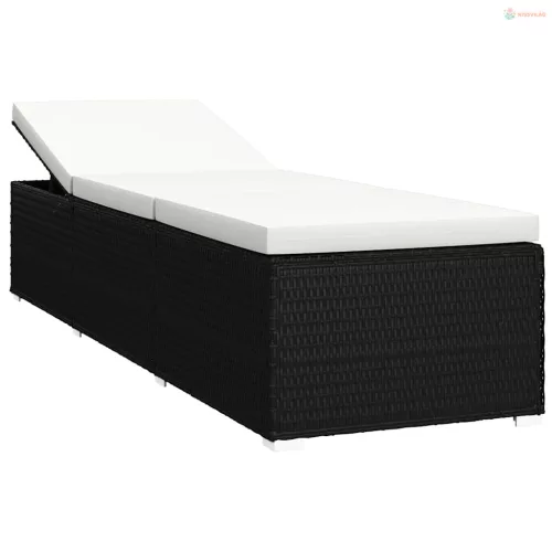 3 részes fekete polyrattan kerti napozóágy szett asztallal