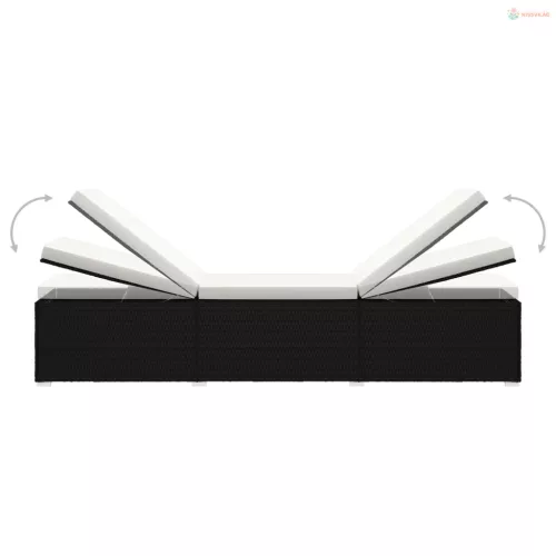 3 részes fekete polyrattan kerti napozóágy szett asztallal