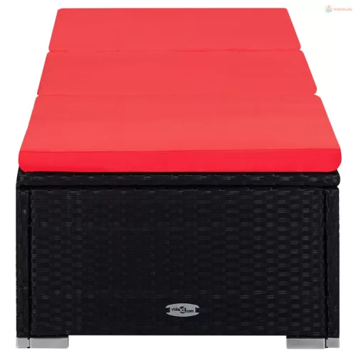 3 részes fekete polyrattan kerti napozóágy szett asztallal