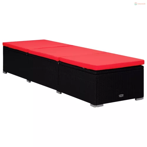 3 részes fekete polyrattan kerti napozóágy szett asztallal