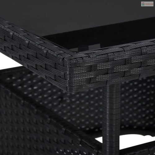 3 részes fekete polyrattan és üveg kerti étkezőgarnitúra