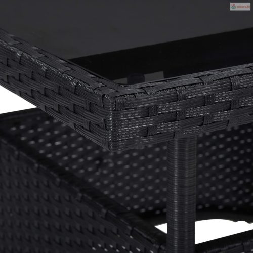 3 részes fekete polyrattan és akácfa kerti étkezőgarnitúra