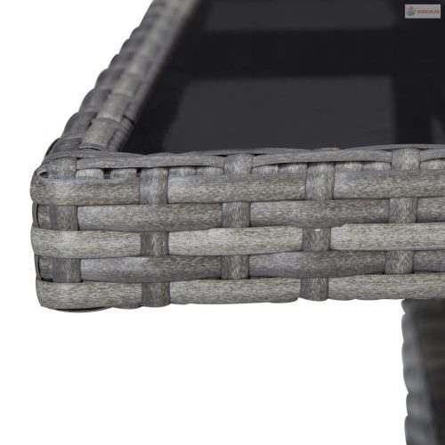 3 részes szürke polyrattan és akácfa kerti étkezőgarnitúra