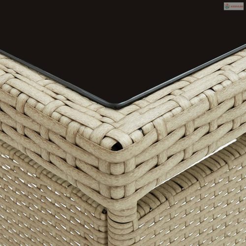 5 részes bézs polyrattan és üveg kerti étkezőgarnitúra