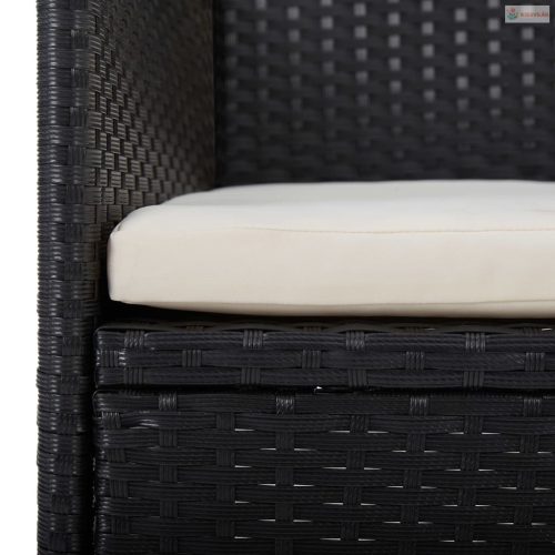 5 részes fekete polyrattan és akácfa kerti étkezőgarnitúra