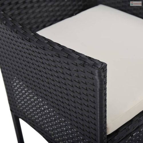 5 részes fekete polyrattan és akácfa kerti étkezőgarnitúra