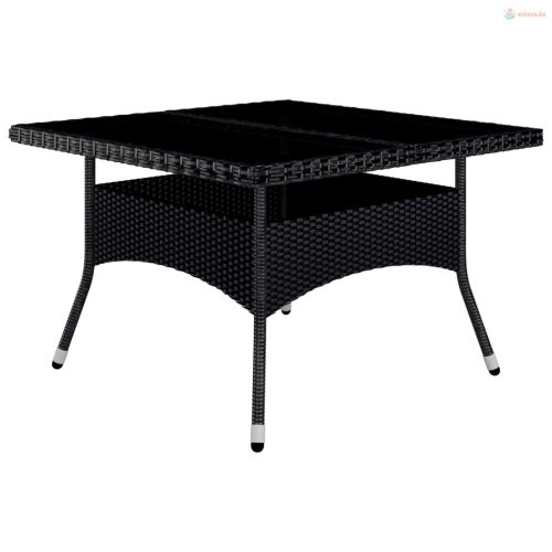 9 részes fekete polyrattan és akácfa kerti étkezőgarnitúra