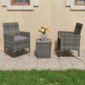 3 részes szürke polyrattan és edzett üveg bisztrószett