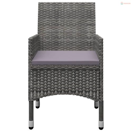 3 részes szürke polyrattan és edzett üveg bisztrószett