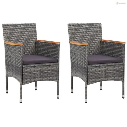 3 részes szürke polyrattan és akácfa bisztrószett