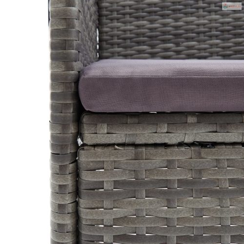 3 részes szürke polyrattan és akácfa bisztrószett