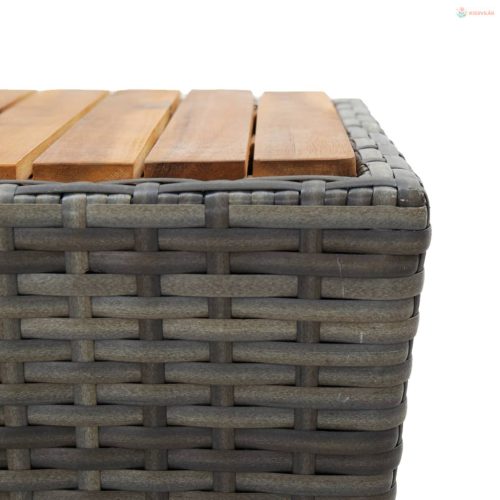 3 részes szürke polyrattan és akácfa bisztrószett