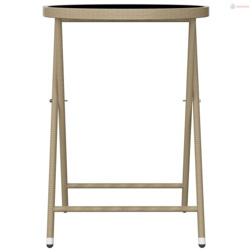 3 részes bézs polyrattan és edzett üveg kerti bisztrószett