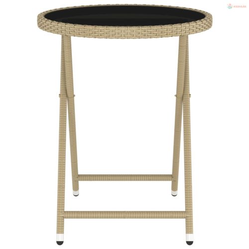 5 részes bézs polyrattan és edzett üveg kerti bisztrószett